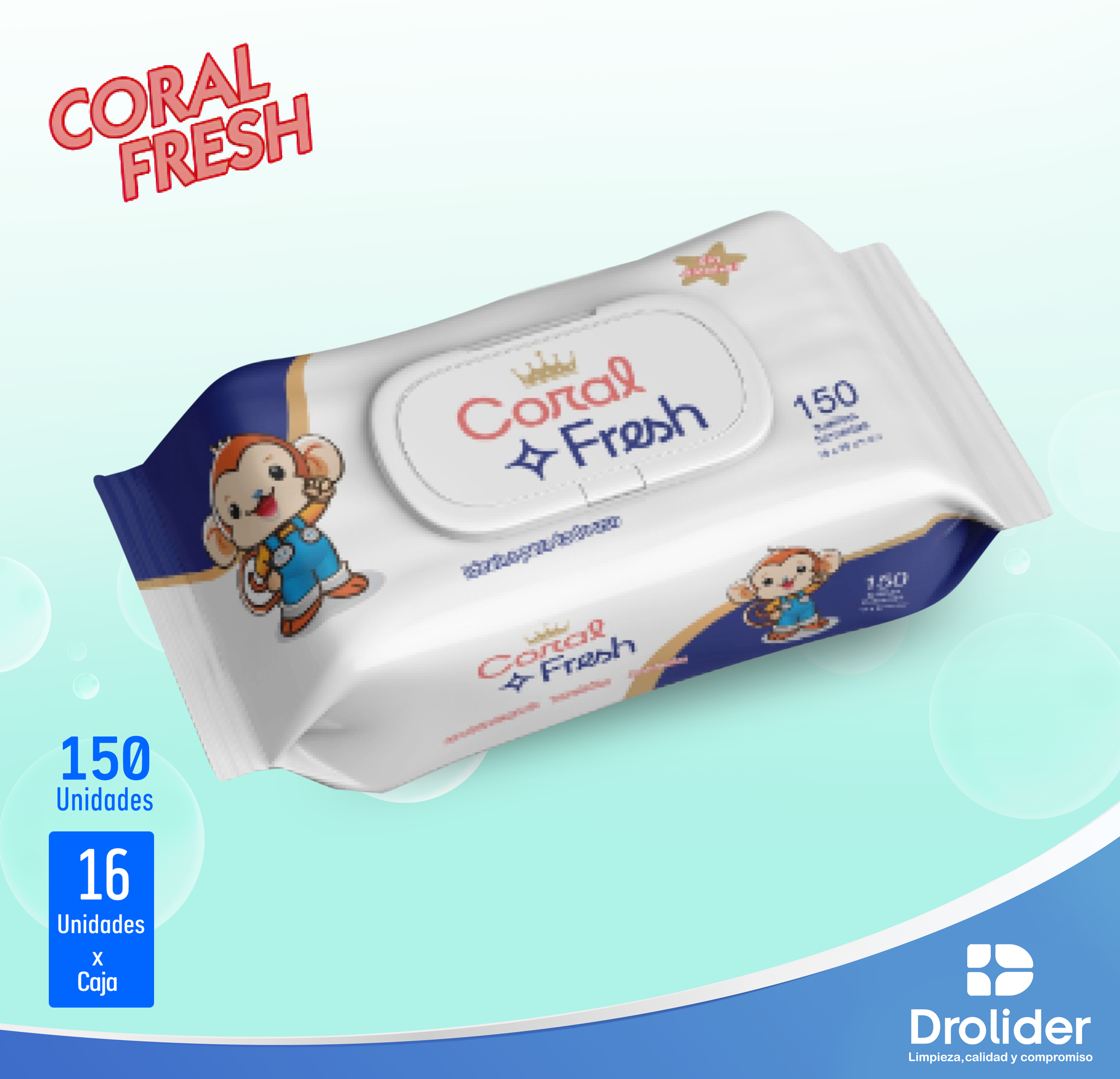 Toallitas Húmedas Coral Fresh 150 unidades - Drolider SAC