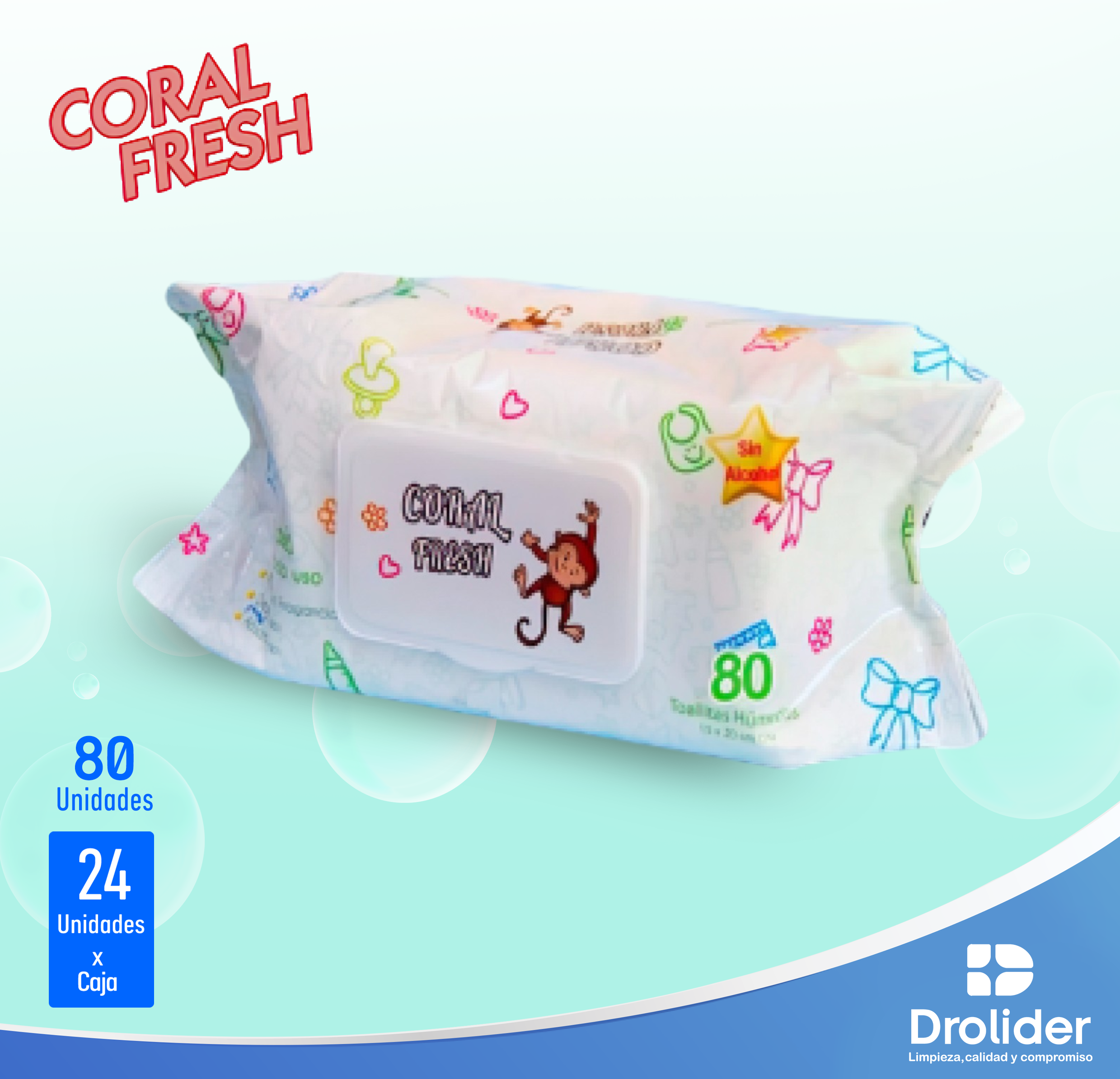Toallitas Húmedas Coral Fresh 80 unidades - Drolider SAC
