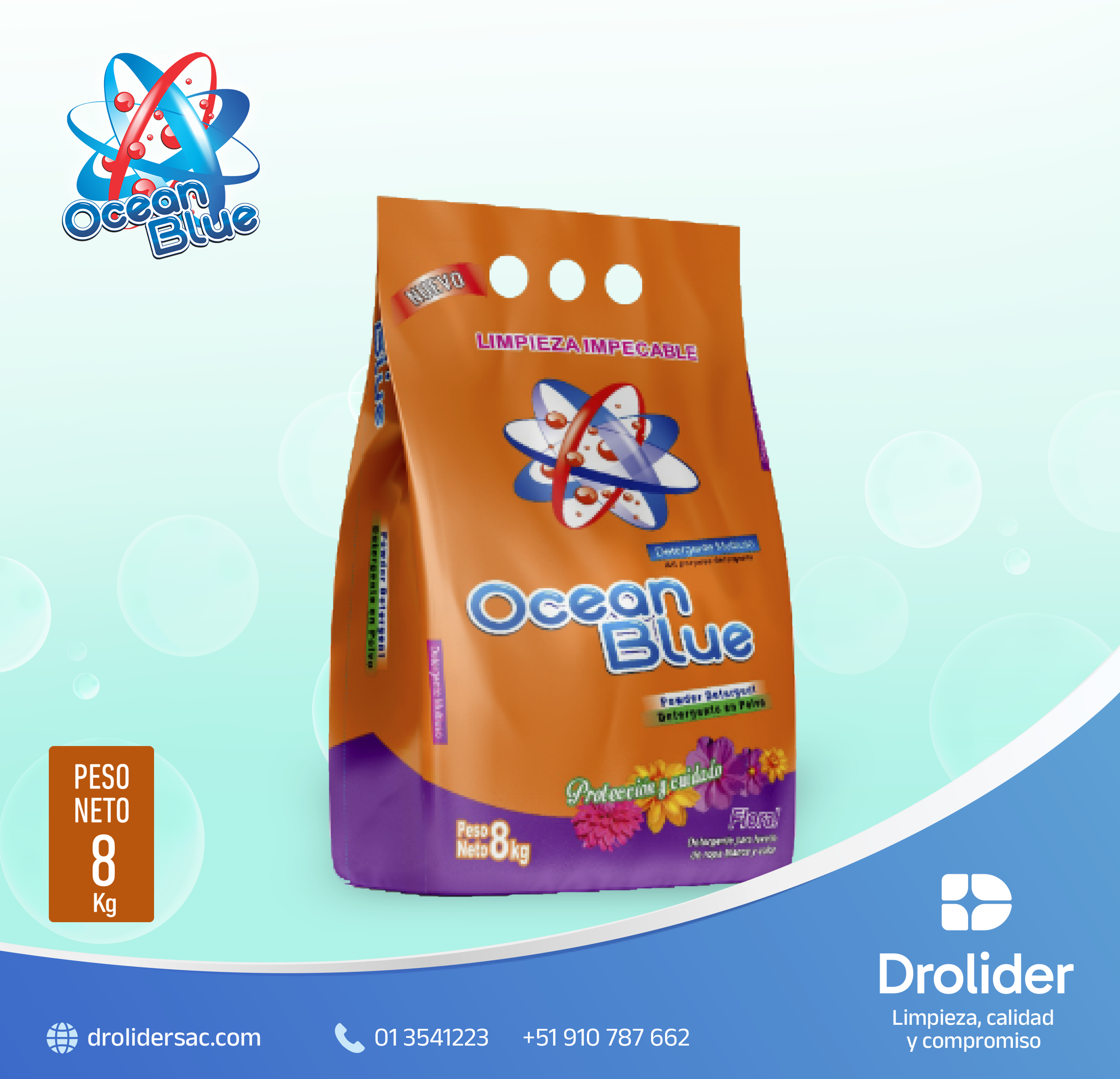 Detergente en Polvo Floral – Ocean Blue (8 kg) - Drolider SAC